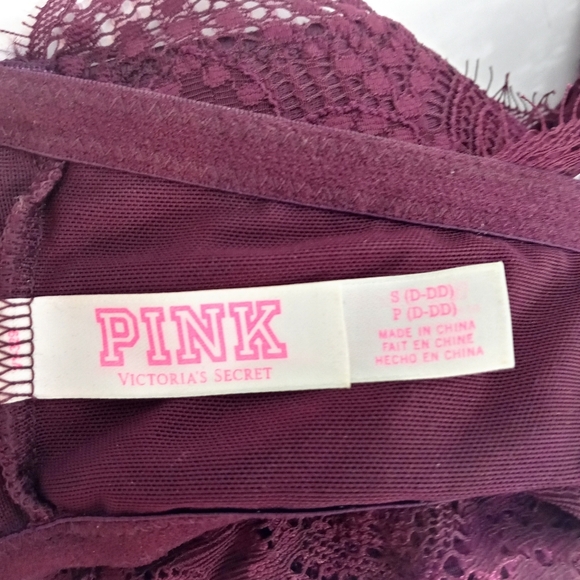 Victoria's Secret Pink Maroon Push Halter‎ Lace Bralette - Picture 7 of 9